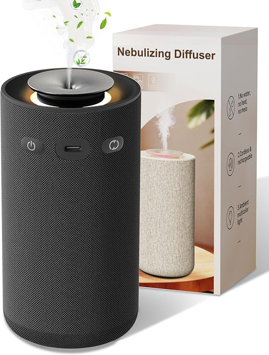 Waterless Essential Oil Diffuser,Portable Car Aromatherapy Diffuser,Rechargeable Cordless Scent Device with Fabric Design,...