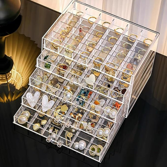 SPAKOWN Earring Organizer, Acrylic Jewelry Holder Organizer with 5 Drawers Stackable Earring Storage Case Jewelry Boxes fo...