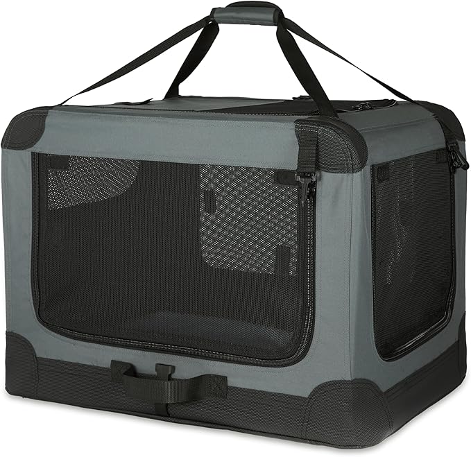 Amazon Basics Portable Folding Soft Dog Crate, 4-Doors, Collapsible Travel Kennel for Cat, Dog, and Small Animals, Quick S...