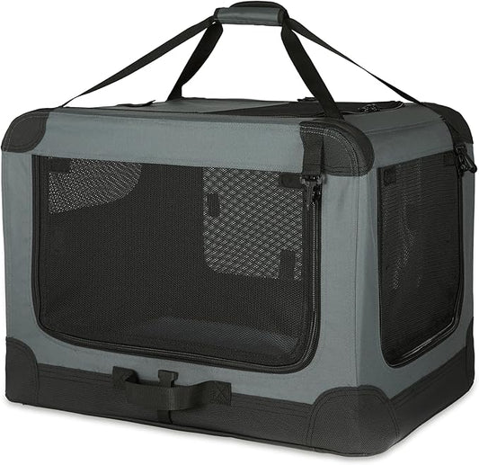Amazon Basics Portable Folding Soft Dog Crate, 4-Doors, Collapsible Travel Kennel for Cat, Dog, and Small Animals, Quick S...