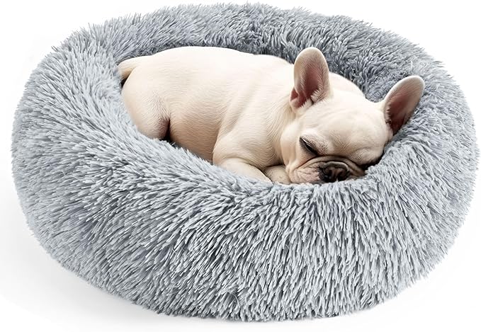 Hoewina Dog & Cat Bed for Indoor Cats, 20in Calming Donut Bed for Puppy and Kitten, Washable Round Fluffy Pet Bed for Smal...