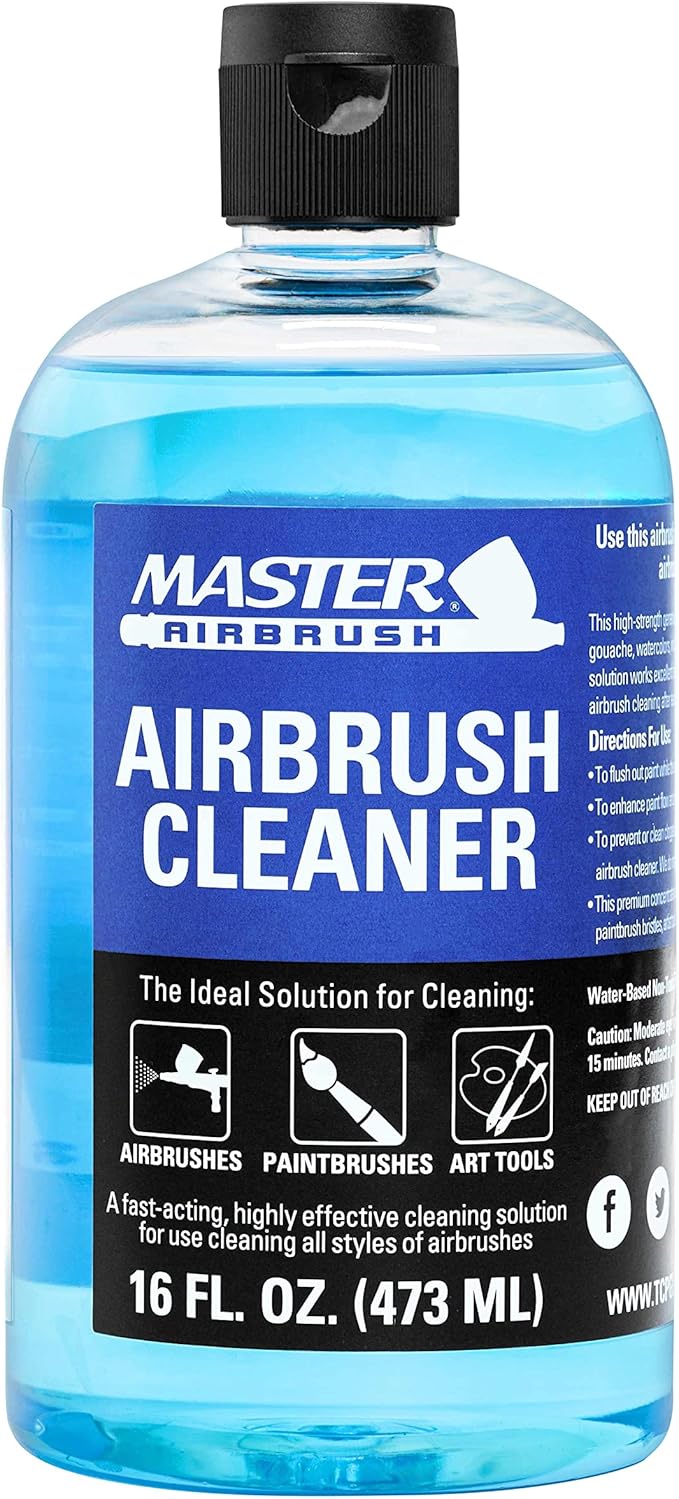 Master Airbrush Cleaner, 16-Ounce Pint Bottle - Fast Acting Cleaning Solution, Quickly Remove Water-Based Acrylic Paint, W...