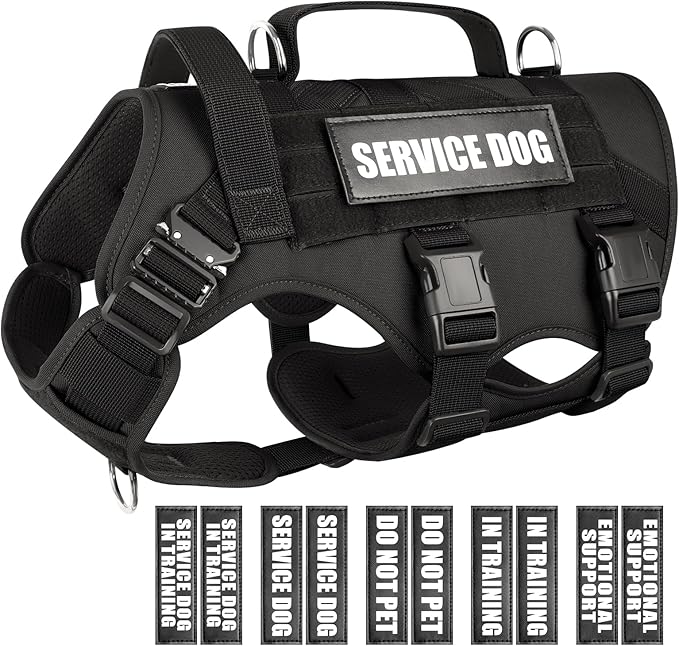 WINSEE Service Dog Vest Harness for Medium Dog, Tactical Working MOLLE Vest with 10 Pet Patches, No Pull Heavy Duty Harnes...