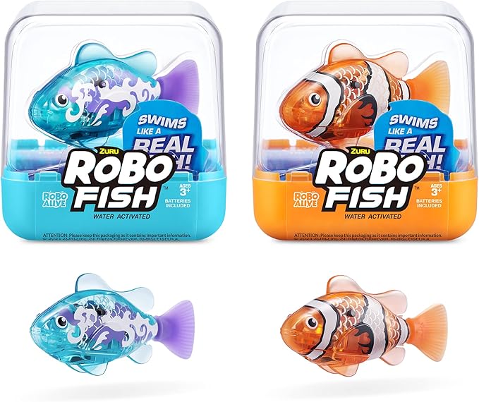 Robo Alive Robo Fish Robotic Swimming Fish (Teal + Orange) by ZURU Water Activated, Changes Color, Comes with Batteries, A...