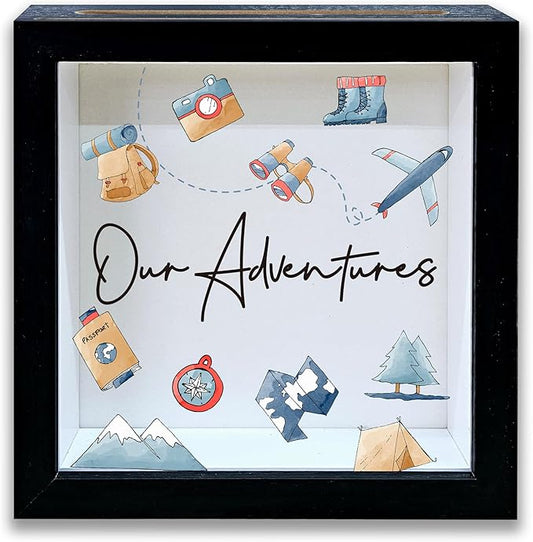 HRIOROII Shadow Box With Slots, Our Adventure Boxes Frame 8x8 Inches Decorations For Home Office, Keep Sake Box For Memori...
