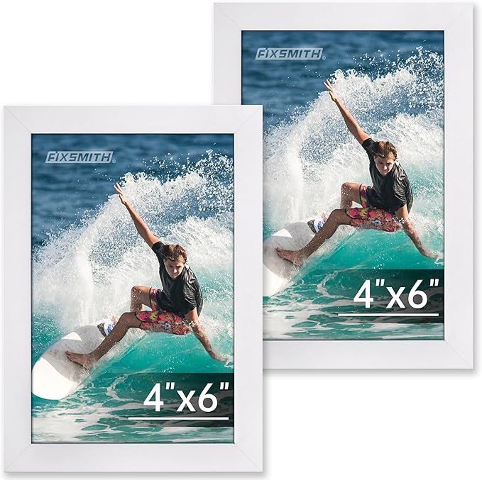 FIXSMITH 4x6 Picture Frame Set of 2, Photo Frame 4x6 with HD Plexiglass, White Picture Frames Collage for Tabletop or Wall...