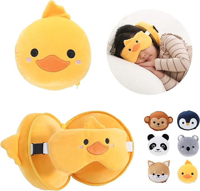 ecoZen Lifestyle Travel Neck Pillow with Eye Mask - Kids Travel Pillow for Sleeping - Toddler Travel Essential and Travel ...