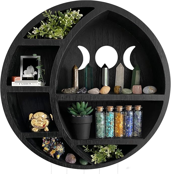 Ella & Emma Wooden Moon Shelf for Crystals - Crescent Moon Crystal Shelf, Storage & Wall Hanging Shelves for Bedroom Aesth...