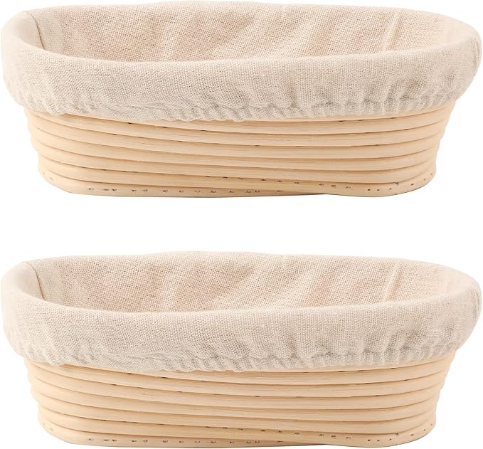 DOYOLLA Bread Proofing Baskets Set of 2 10 inch Oval Shaped Dough Proofing Bowls w/Liners Perfect for Professional & Home ...