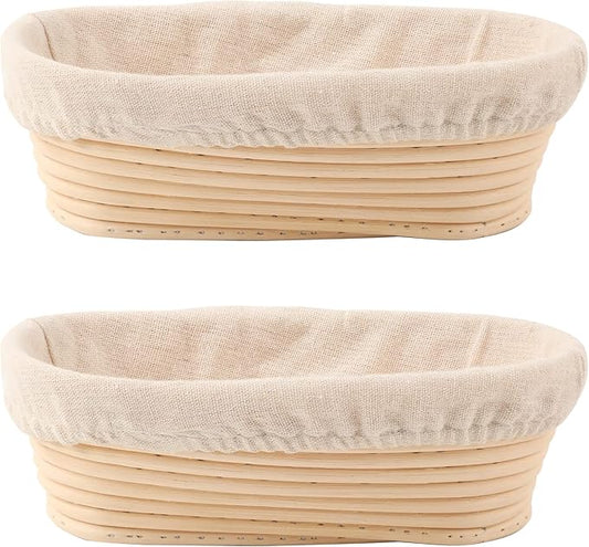 DOYOLLA Bread Proofing Baskets Set of 2 10 inch Oval Shaped Dough Proofing Bowls w/Liners Perfect for Professional & Home ...