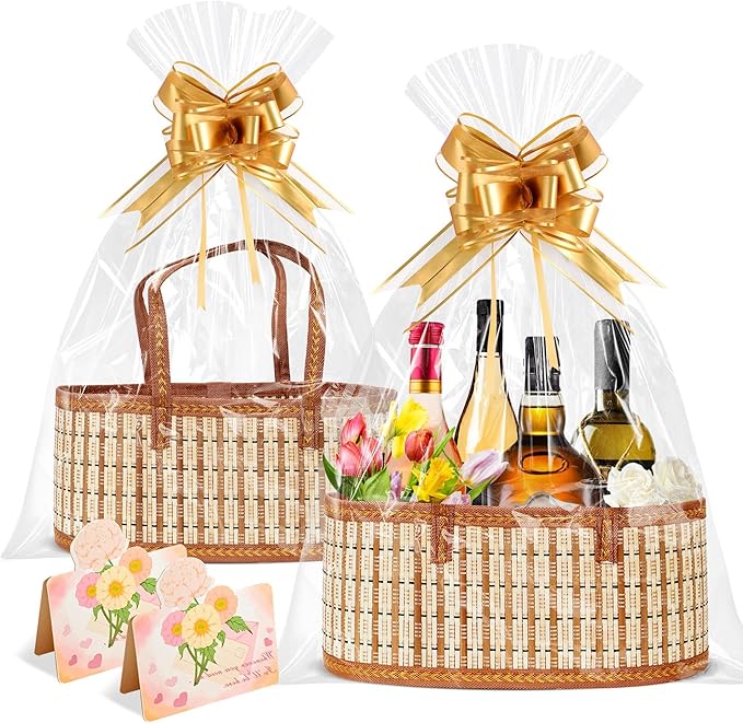 Orchidleaf 2 Set Baskets for Gifts Empty, Gift Empty Bamboo Basket Large, Foldable Woven Gift Basket with Handle for Baby ...