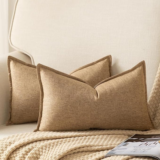 Yaertun Pack of 2 Decorative Linen Soild Throw Pillow Covers Farmhouse Neutral Cushion Covers Pillowcase for Chair Couch S...