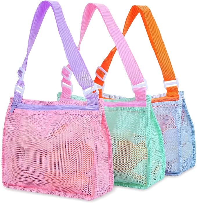 Tagitary Beach Toy Mesh Beach Bag Kids Shell Collecting Bag Beach Sand Toy Seashell Bags Swimming Accessories for Boys and...