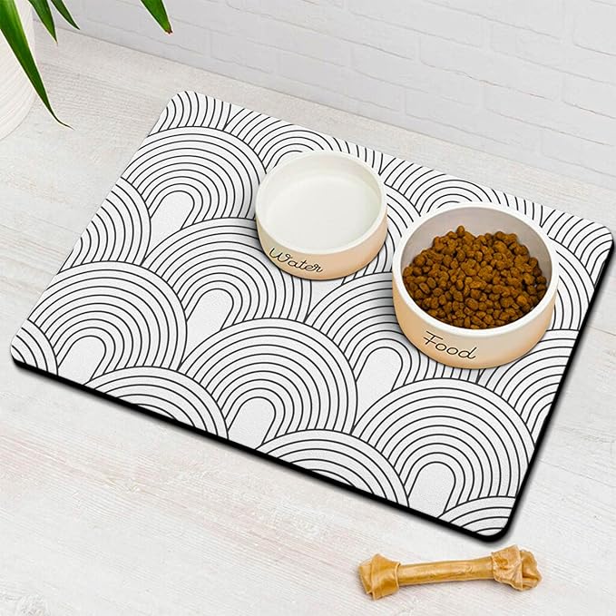 Dog Food Mats for Floors Absorbent, Pet Cat Food Mat - Quick Dry Dog Bowl Mats for Food and Water, Eco-Friendly Boho Pet S...