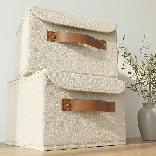 Decorative Linen Storage Boxes with Lids - Spacious Set of 2 Organizer Bins for Your Home Decor - The Perfect Small Contai...