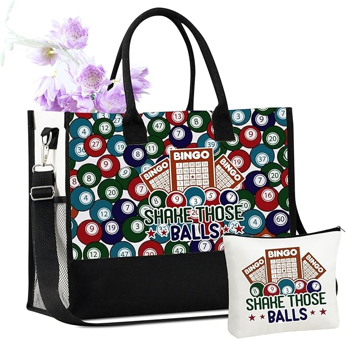 InnoBeta Bingo Gifts for Women, Bingo Accessories for Women, Canvas Tote Bag with Top Zipper Closure and Shoulder Strap