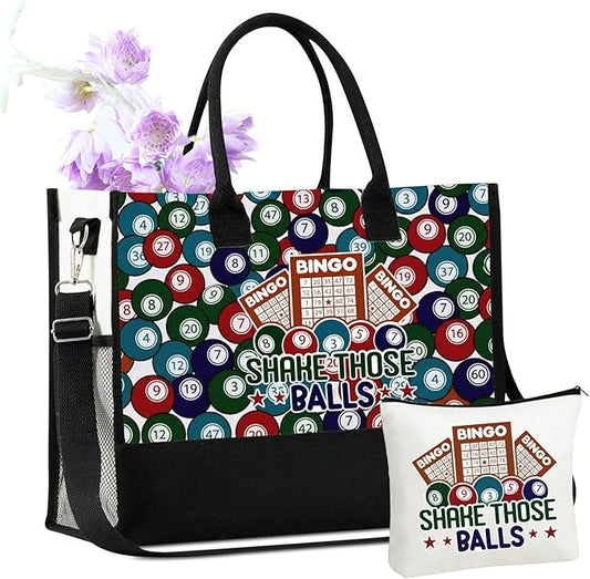 InnoBeta Bingo Gifts for Women, Bingo Accessories for Women, Canvas Tote Bag with Top Zipper Closure and Shoulder Strap