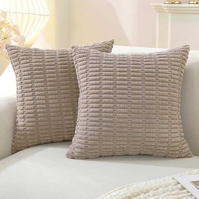 YSTELLAA Set of 2 Corduroy Decorative Throw Pillow Covers 18x18 Inch, Boho Striped Pillow Covers Farmhouse Home Decor for ...