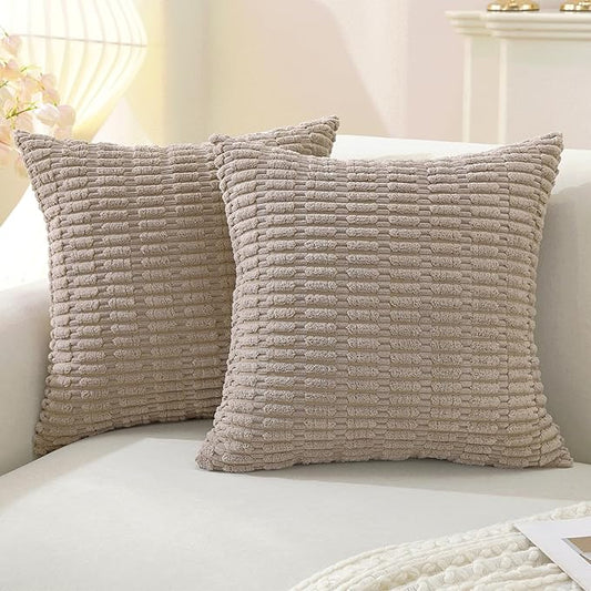 YSTELLAA Set of 2 Corduroy Decorative Throw Pillow Covers 18x18 Inch, Boho Striped Pillow Covers Farmhouse Home Decor for ...