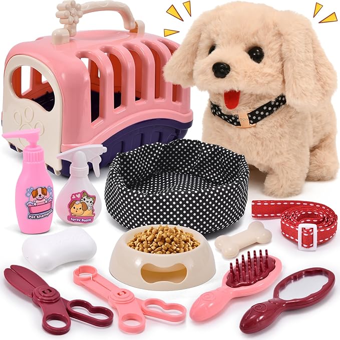 G.C 13Pcs Dog Toys for Kids Girls, Walking Barking Electronic Interactive Stuffed Dog Plush with Carrier & Accessories Toy...