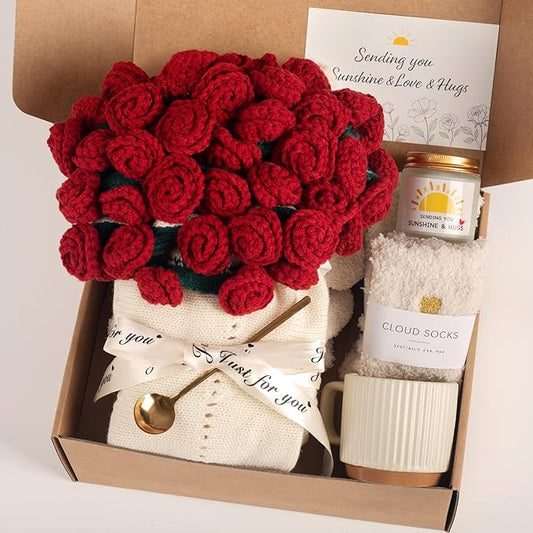 FantasDeck Valentines Day Gifts for Her - Flower Bouquet Blanket Gift Baskets, Anniversary Romantic Gift for Wife, Girlfri...