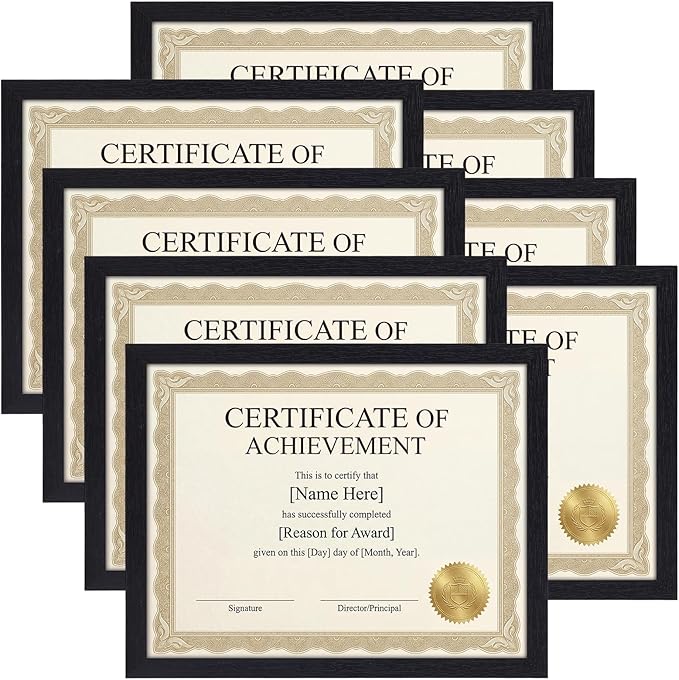 MEBRUDY 8.5 x 11 Picture Frame Set of 8, Black 8.5 by 11 Photo Frames Used for Certificate, Diploma, Document, Degree, Awa...