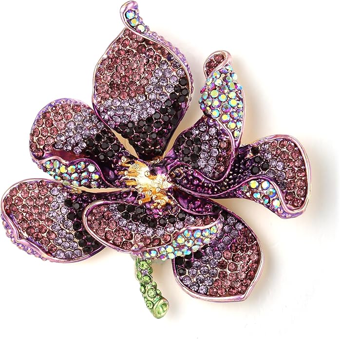 EVER FAITH Women's Austrian Crystal Orchid Flower Petal Brooch