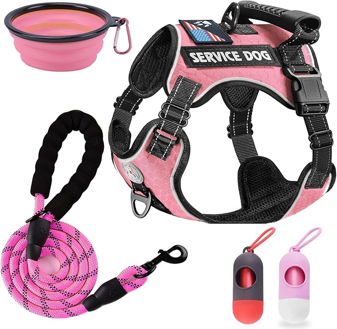 Cymiler Service Dog Vest,No-Pull Dog Harness and Leash Set,Adjustable Oxford Reflective Service Dog Vest Harness with Hand...