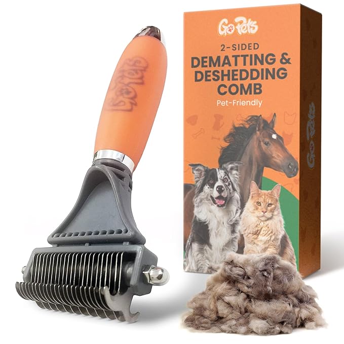 GoPets 2-in-1 Dematting Comb for Dogs, Pet Grooming Rake, Double-Sided Dog Brush for Shedding, Deshedding Brush for Cats, ...