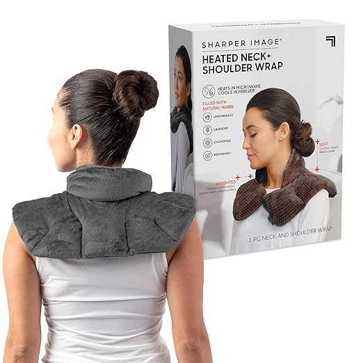 Sharper Image Heated Neck & Shoulder Wrap - Microwavable Warm & Cooling Plush Pad, Scented Aromatherapy (100% Natural Lave...