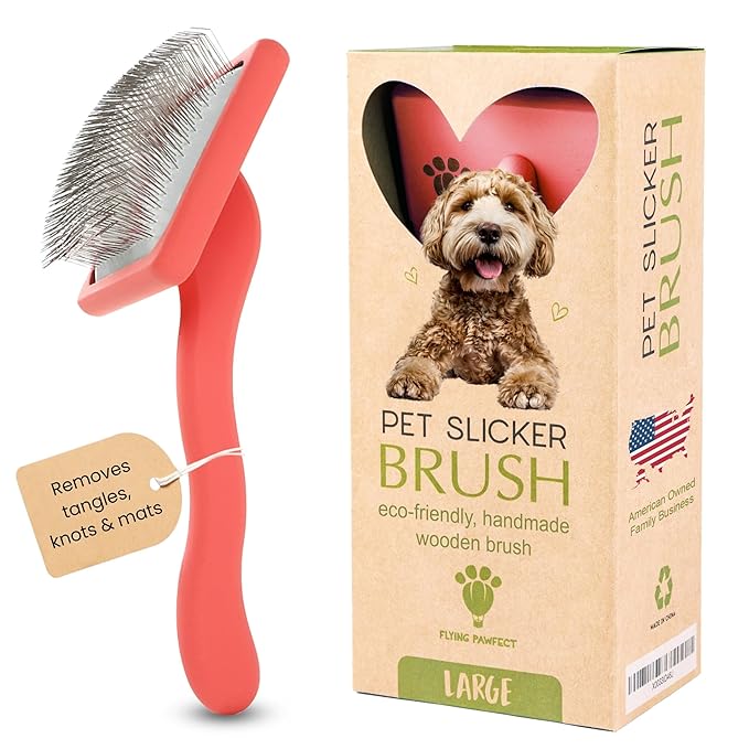 Flying Pawfect Dog Slicker Brush for Grooming Pet Hair - Best Slicker For Poodle & Golden Doodle - Long Haired Tool For Do...