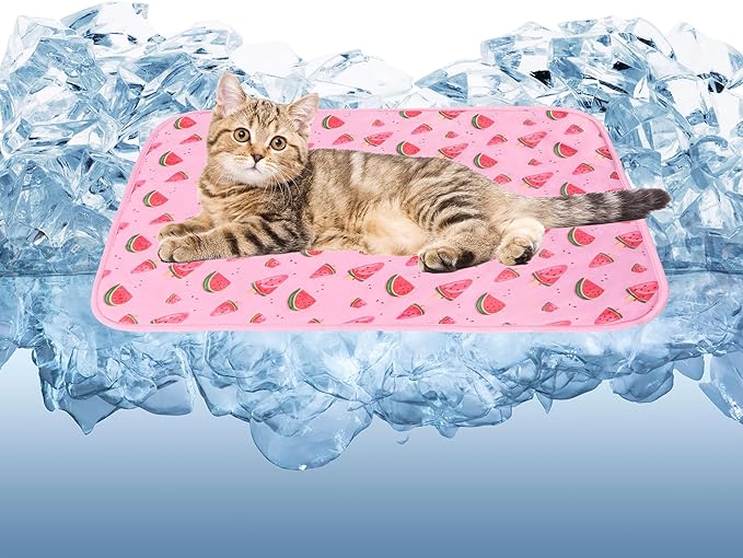 DELIFUR Cat Cooling Mat- Pet Cooling Mat Outdoor for Dogs Ice Pad for Kitten Cat Puppy Machine Washable (Small, Pink Water...