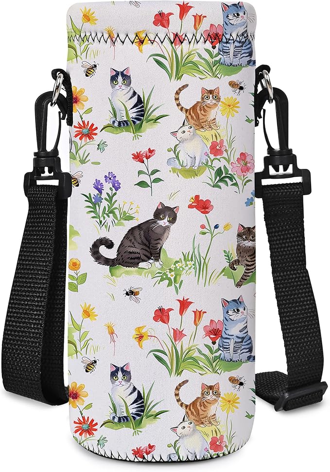 AORTDES Neoprene Water Bottle Carrier Bag with Adjustable Shoulder Strap for Men Women Walking Hiking,Portable Insulated H...