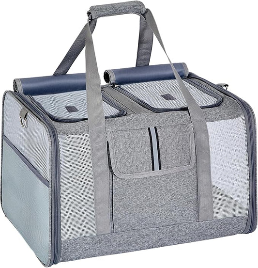 Lawfery Cat Carrier for 2 Cats, Large Soft-Sided Pet Travel Carrier, Dual Compartments, Privacy Protection, Dog Carrier fo...