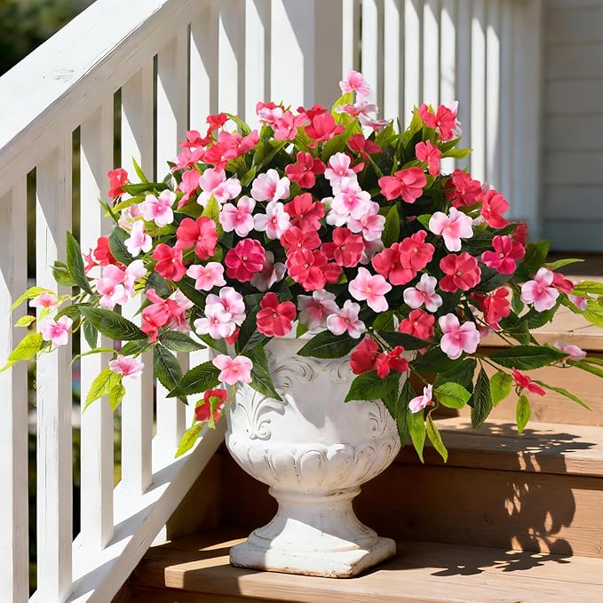 Hommyea Artificial Flowers for Outdoor, 2 Bundles UV Resistant Fake Plants Decoration Realistic Faux Silk Flowers No Fade ...