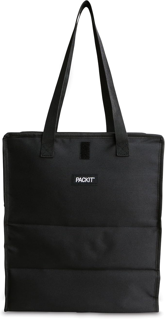 PackIt(R) Freezable Grocery Tote, Black, Built with EcoFreeze(R) Technology, Foldable, Collapsible, Reusable, Zip Closure,...