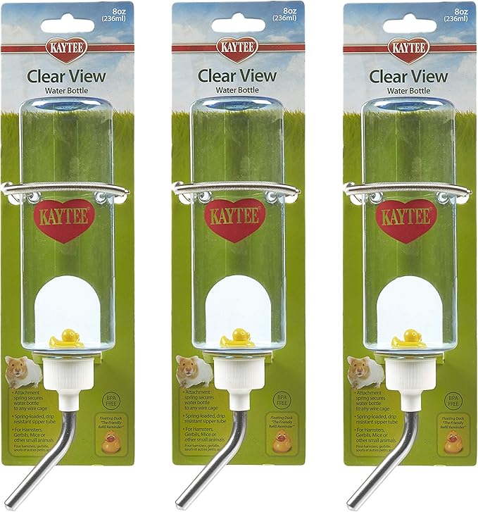 Kaytee 3 Pack of Small Animal Water Bottles, 8 Ounce Capacity Each, for Hamsters Gerbils and Pet Rats