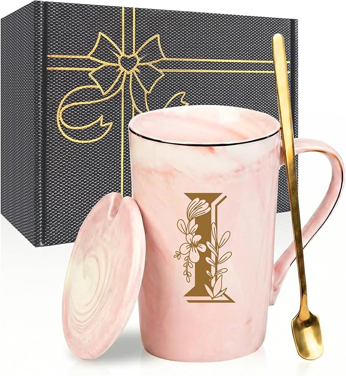 Jmugmt Letter I Personalized Initial Mugs, Letter I Personalized Coffee Mug, Novelty Birthday Mother's day Gifts for Mom G...