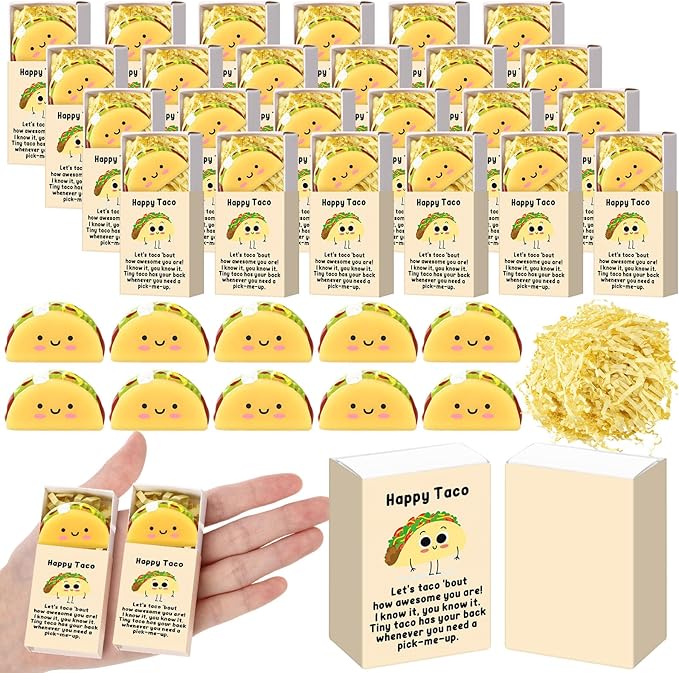 Wettarn 72 Sets Taco Positive Gifts Cute Stress Balls with Support Boxes Mexican Party Favors for Cinco De Mayo Fiesta Gif...