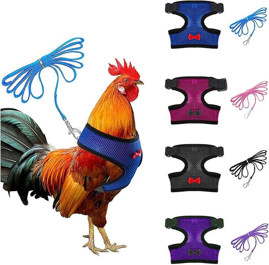 4 Pcs Adjustable Chicken Harness with Leash- 4 Styles Comfortable Hen Vest Breathable Mesh Training Harness and Leash for ...