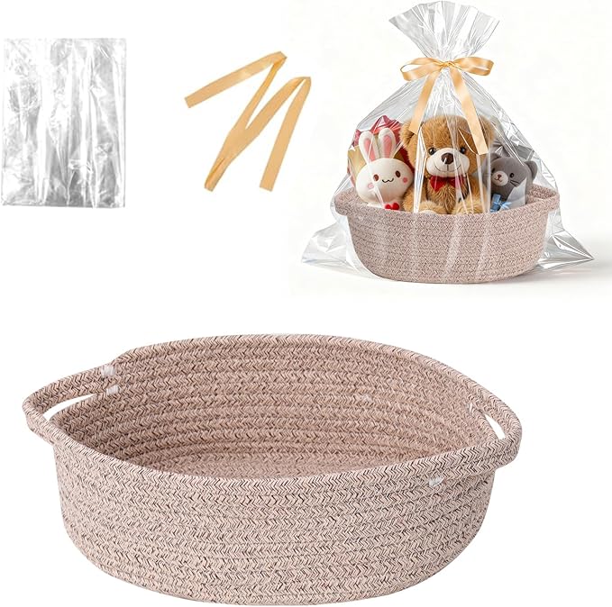 LWYMX Basket for Gifts Empty, Small Woven Basket with Bags and Ribbons, Baby Toy Baskets with Handles, Wicker Storage Bin ...