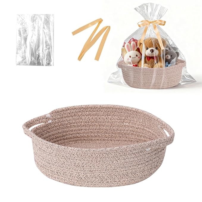 LWYMX Basket for Gifts Empty, Small Woven Basket with Bags and Ribbons, Baby Toy Baskets with Handles, Wicker Storage Bin ...