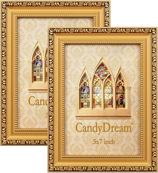 CandyDream 5×7 Picture Frame Set of 2 - Gold Picture Frames for Wall and Tabletop Display,Poster Photo Frames, Gallery Wal...