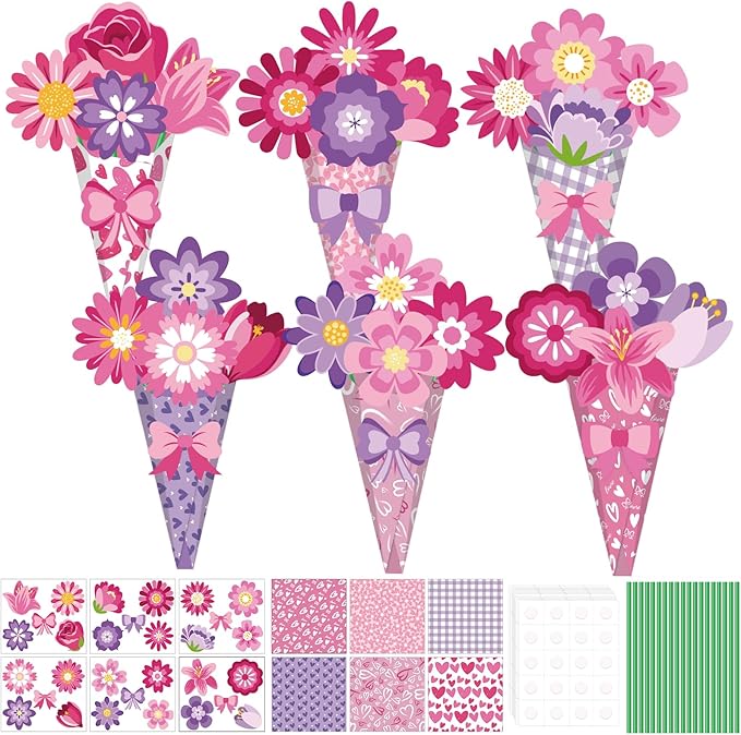 SMUAENSS 48 Set Mothers Day Craft Flower Bouquet Craft Kit DIY Paper Flower Crafts, Handmade Thankful Gifts for Teacher Ap...