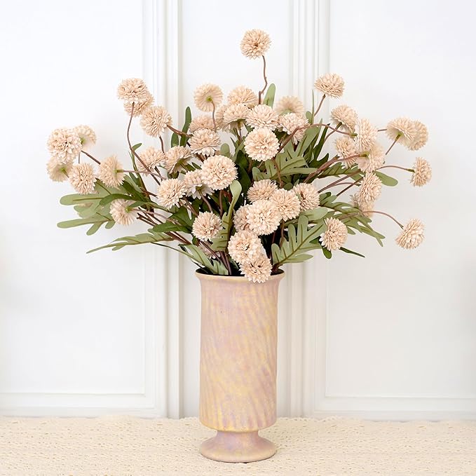 12Pcs Fake Kiku Flowers, Artificial Small Chrysanthemum Balls with Stems, Faux Silk Mini Pompon Mums for Vase Floral Arran...