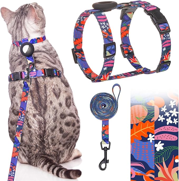 SCENEREAL Cat Harness and Leash Set Escape Proof with Airtag Holder, Reflective Pet Harnesses for Walking, Adjustable Kitt...