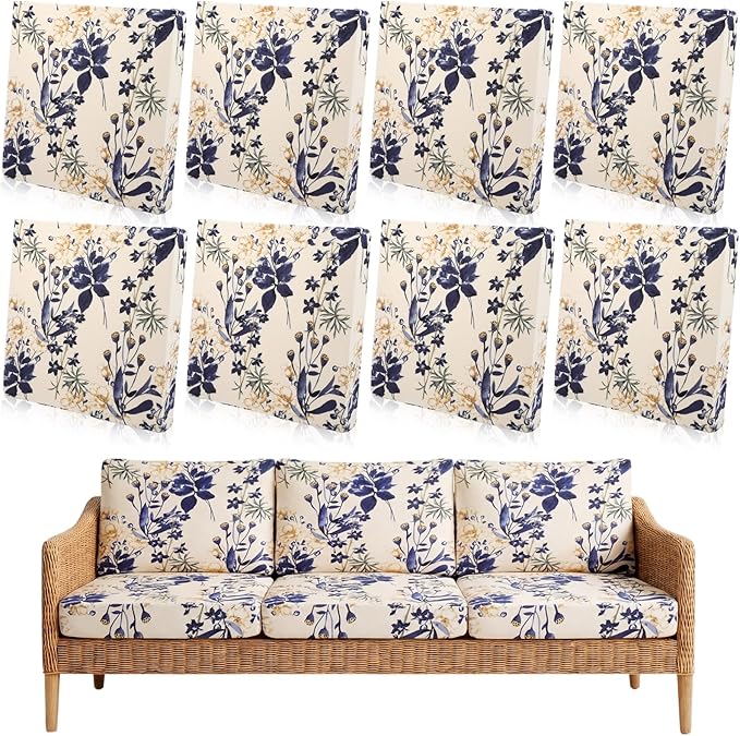 Tegeme 8 Pcs Stretch Printed Sofa Cushion Covers Outdoor Floral Couch Covers Replacement Outdoor Couch and Sofa Slipcovers...