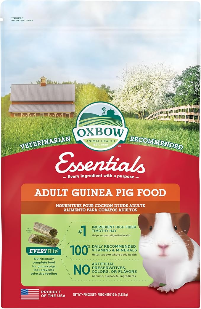 Oxbow Essentials Guinea Pig Food, Adult Guinea Pig, Made with Oxbow Timothy Hay, Pet Food Pellets with Vitamin C, Small An...