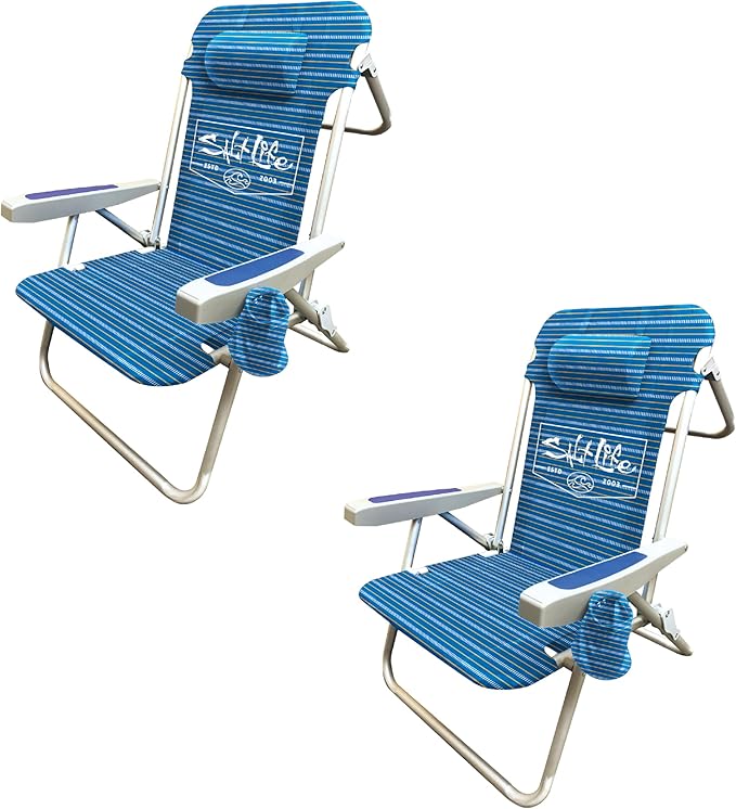 Salt Life Marina 5-Position Backpack Beach Chair (Boardwalk Stripe, Pack of 2)