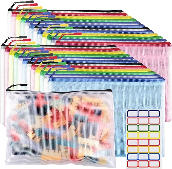 24pcs Mesh Zipper Pouch Bags A4 Zipper Bags for Classroom Organization, Waterproof Document Zipper Pouches for Cosmetics, ...